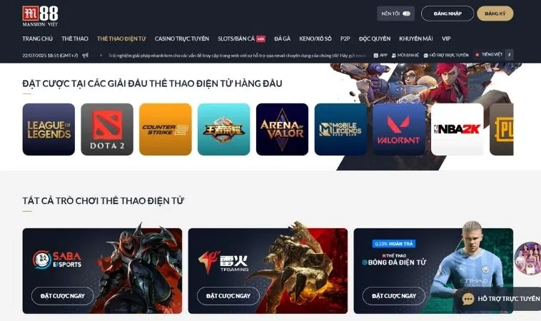 Thể Thao Điện Tử Tại Nhà Cái M88