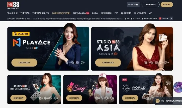 Casino Online Tại M88 Đẳng Cấp Giải Trí Hàng Đầu Châu Á 2025 1 Sảnh Casino Online Tại M88 hợp tác với nhiều nhà cung cấp game live casino uy tín